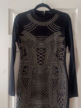 Haute Monde Black Long Sleeve Stud-Embellished Bodycon Dress